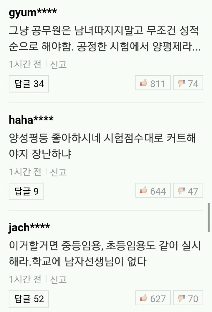 국가: 공무원성비 맞춥시다/남자: 헤엑 한쪽 성 실력이 떨어지는데? 성적순으로 해주세욧! | 인스티즈