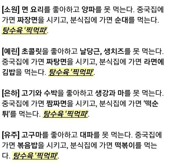 여자친구 멤버들의 음식 취향 | 인스티즈