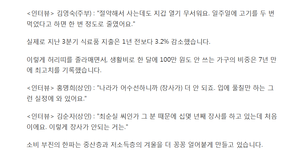 한 달 100만 원도 안 쓴다..소비 위축 7년 만에 최고 | 인스티즈
